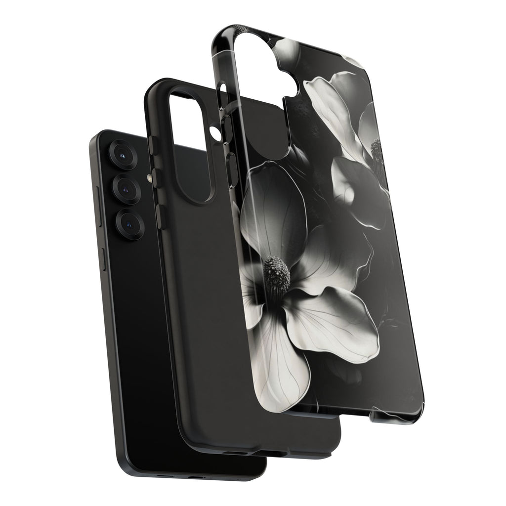 Monochrome Magnolia - Elegant Black & White Floral Samsung Galaxy S25 Plus Tough Phone Case - Artistic Magnolia Design