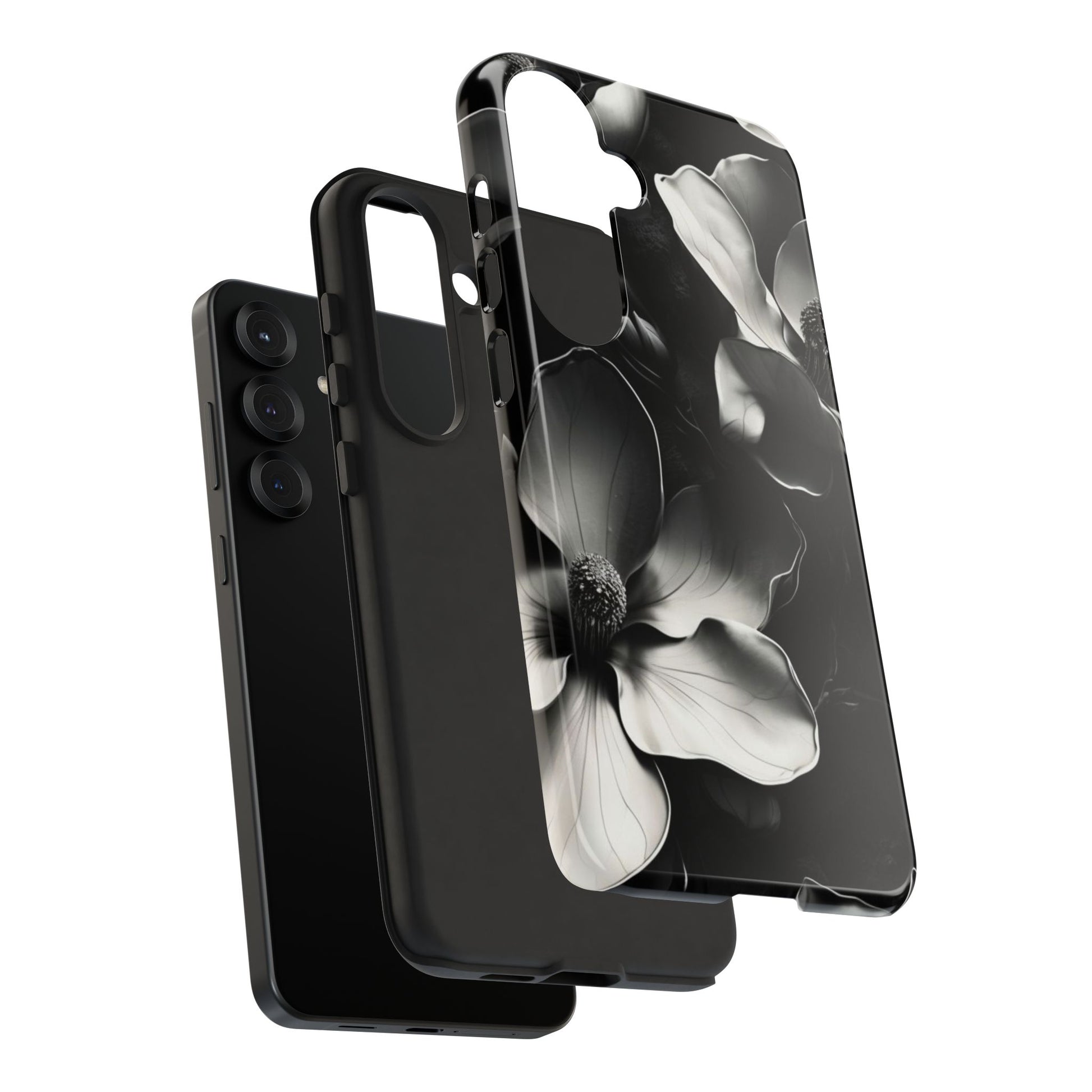 Monochrome Magnolia - Elegant Black & White Floral Samsung Galaxy S25 Plus Tough Phone Case - Artistic Magnolia Design