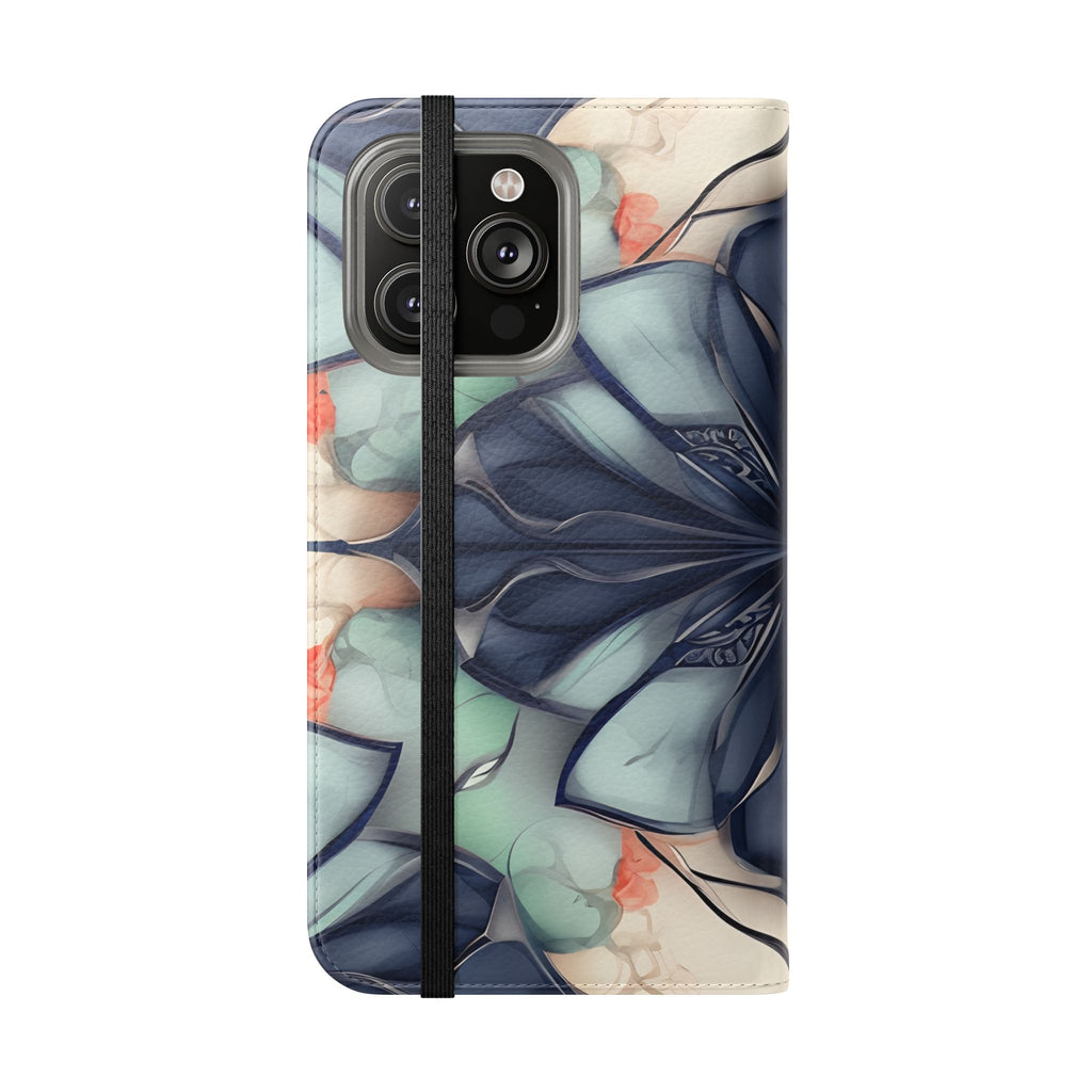 Midnight Mosaic - Abstract Floral Flip Phone Case for iPhone 14 Pro Max