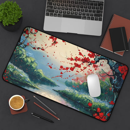 Crimson Blossom Desk Mat - Premium Office Desk Pad, 3 Sizes Available, Artistic Workspace Protection