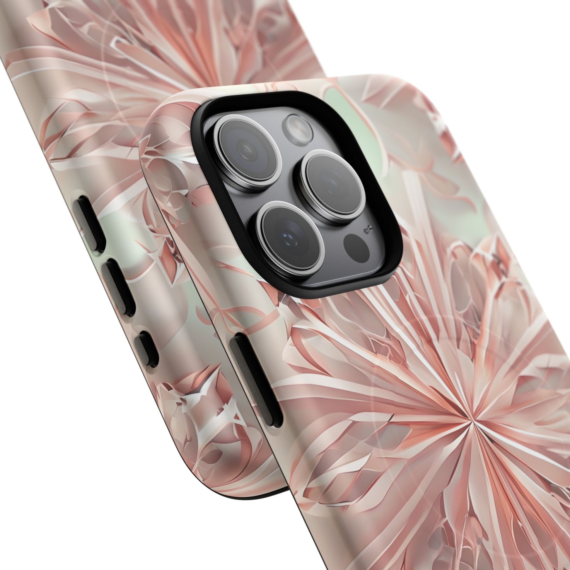 Blush Frost iPhone 15 Pro Max - Kaleidoscope Collection of MagSafe Compatible - Soft Pink Geometric Floral Design