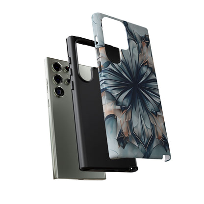 Indigo Mirage blue geometric floral Samsung Galaxy tough phone case dual layer protection