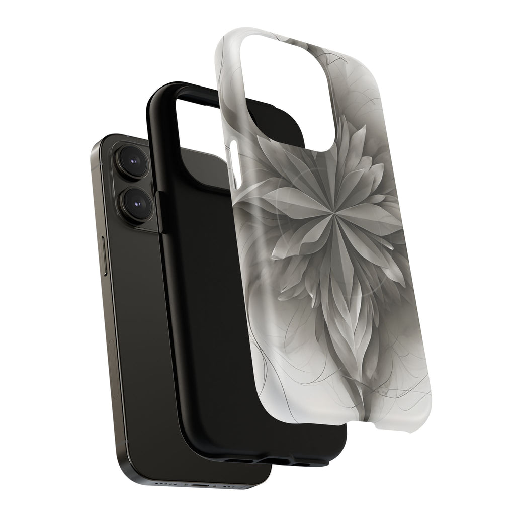 Silver Lotus - Elegant Monochrome Floral iPhone 14 Pro MagSafe Phone Case - Modern Lotus Design