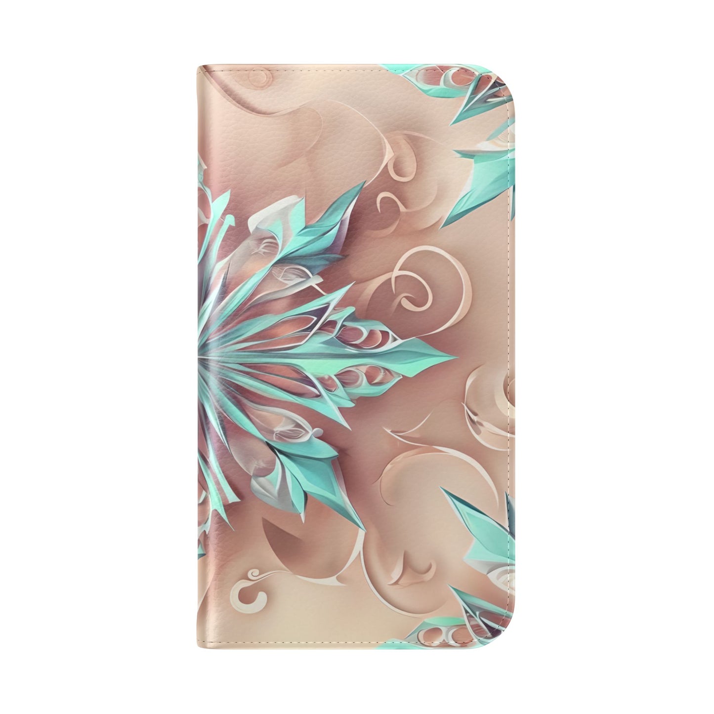 Frosted Petals iPhone Wallet Case - Soft Floral Kaleidoscope Design in Blush & Aqua