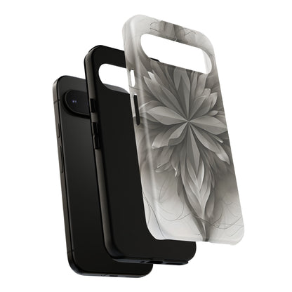Silver Lotus - Elegant Monochrome Floral Google Pixel Tough Phone Case - Modern Lotus Design