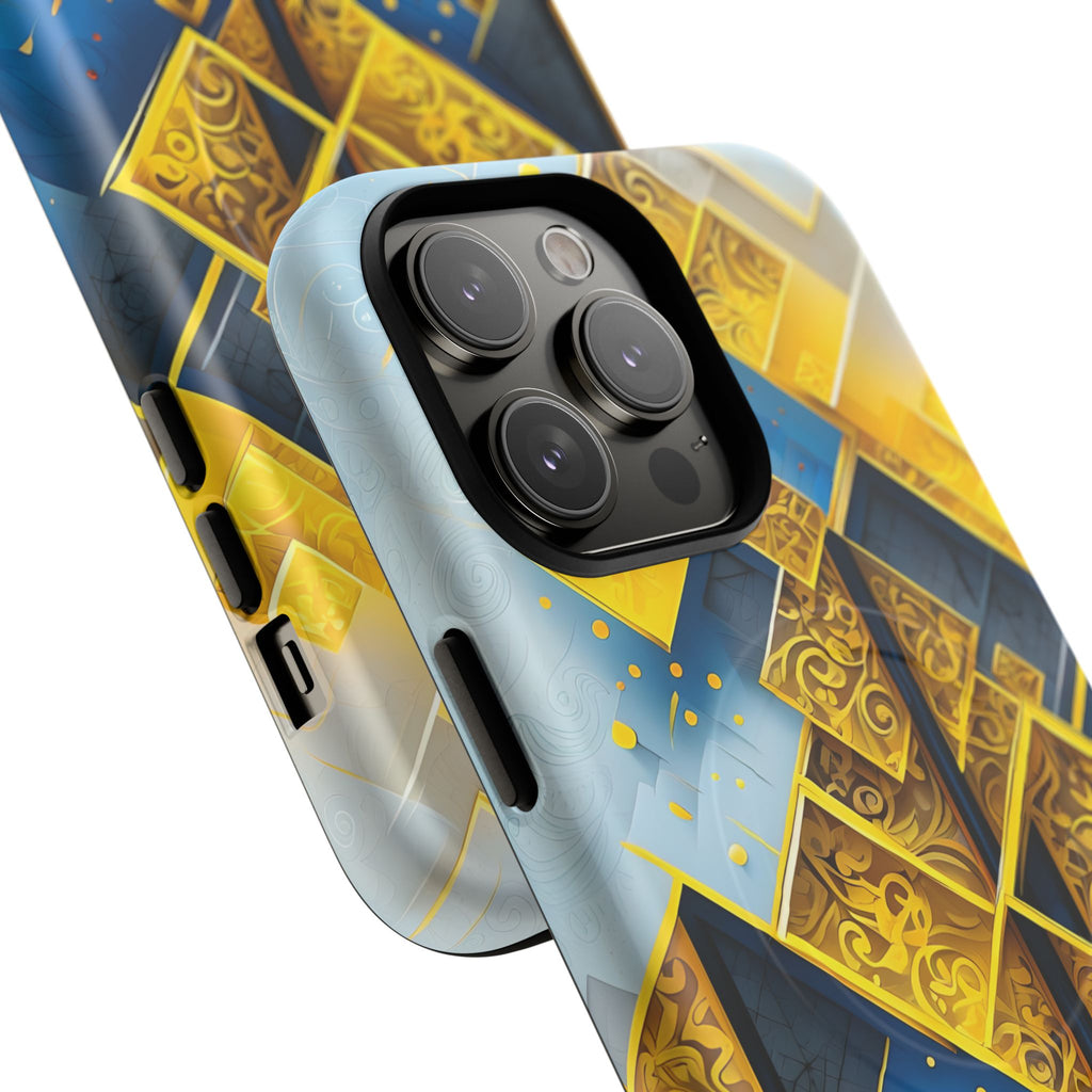 Golden Ascent Luxe Geometric iPhone 14 Pro Max - MagSafe Compatible - Elegant Abstract Gold Design