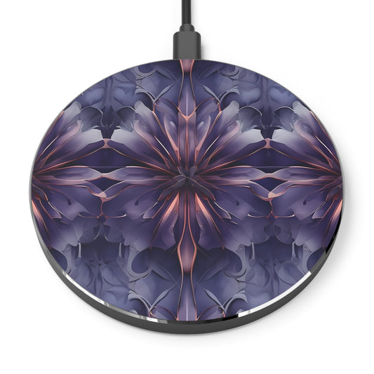 Twilight Tapestry purple abstract floral mandala art Qi wireless charger with twilight violet pattern