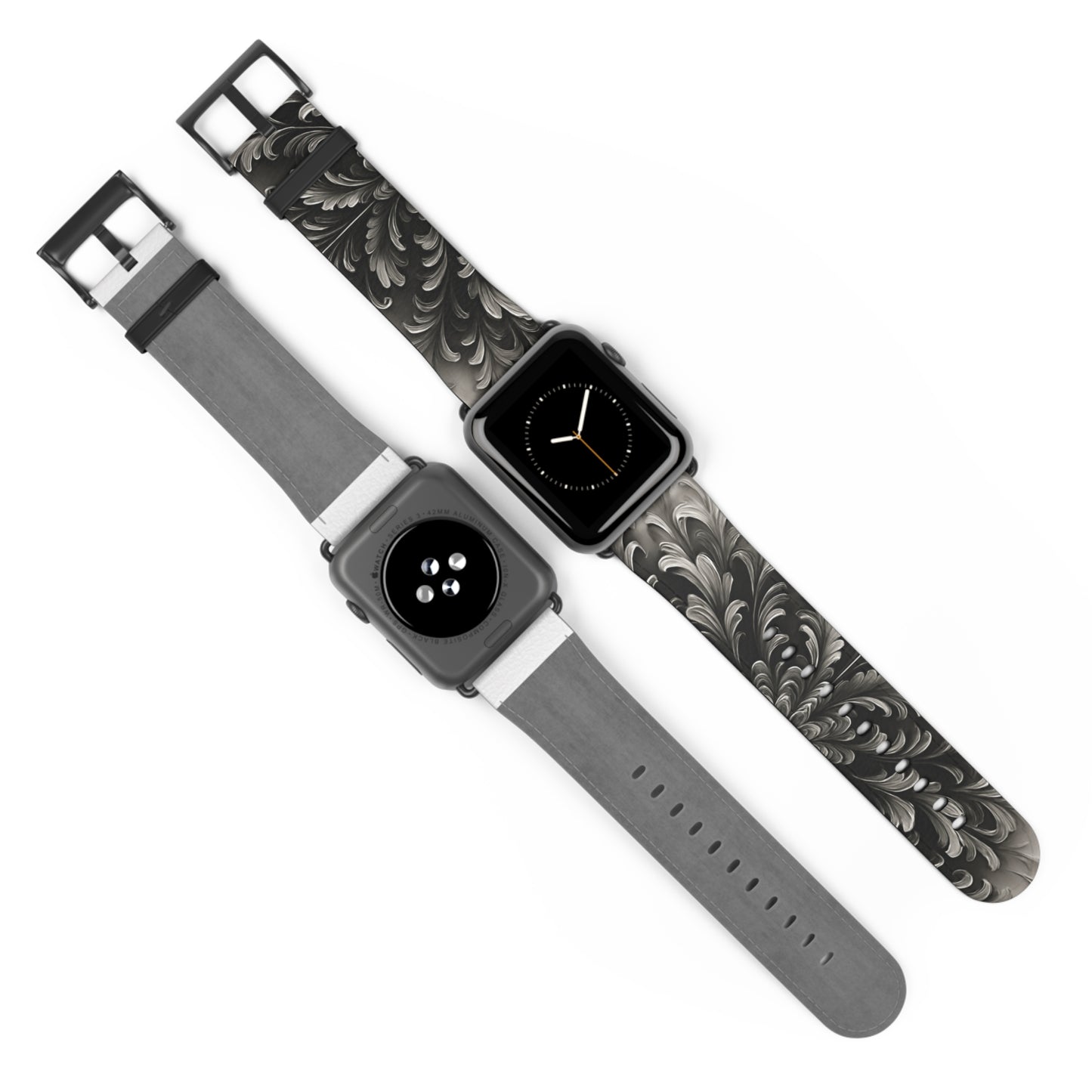 Obsidian Bloom Designer Apple Watch Band - Premium Custom Strap for Series 1-9, SE & Ultra - Artistic Vegan Leather