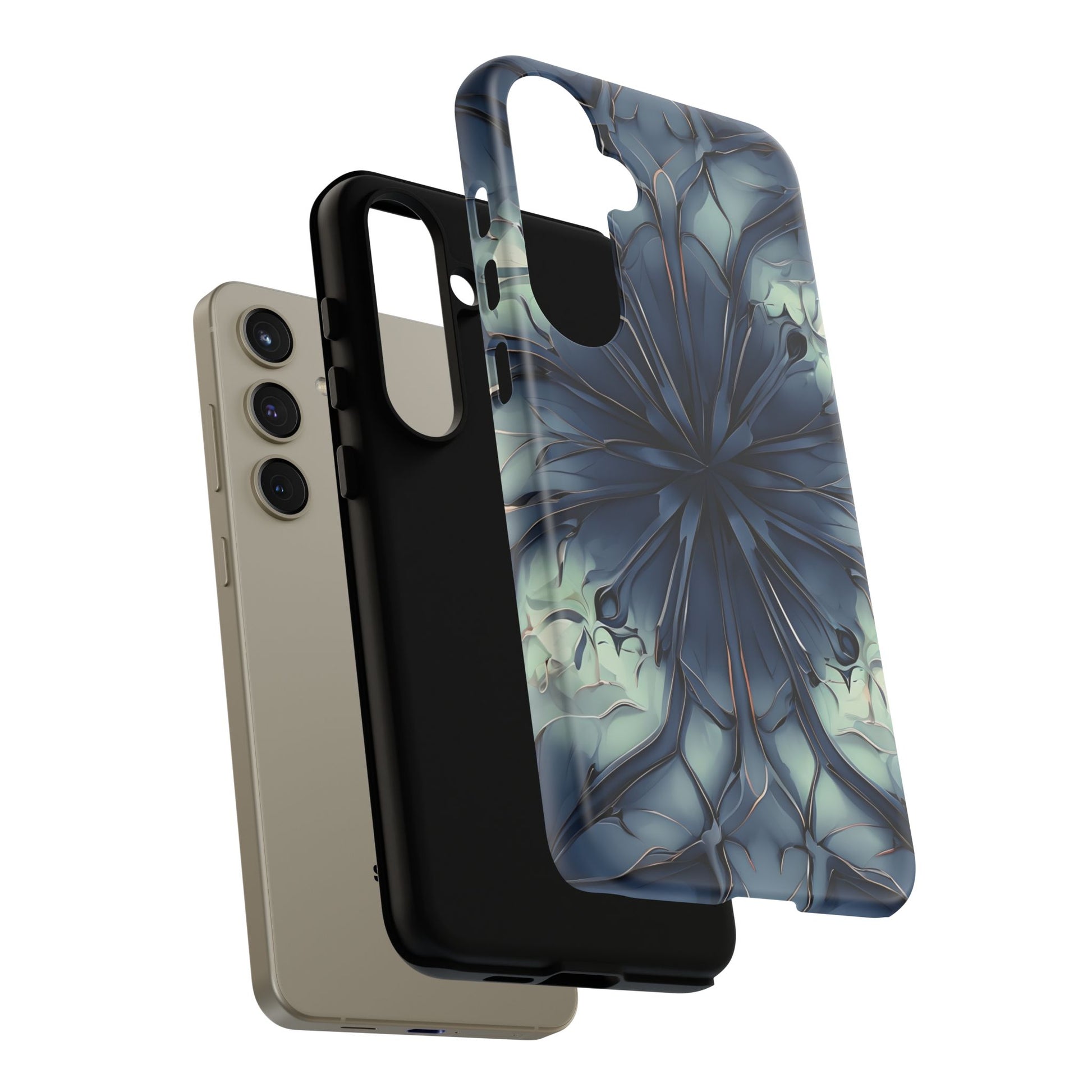 Indigo Mosaic - Artistic Kaleidoscope Collection Artistic Floral - Samsung Galaxy S24 Plus Tough Phone Case - Bold Blue Symmetrical Design