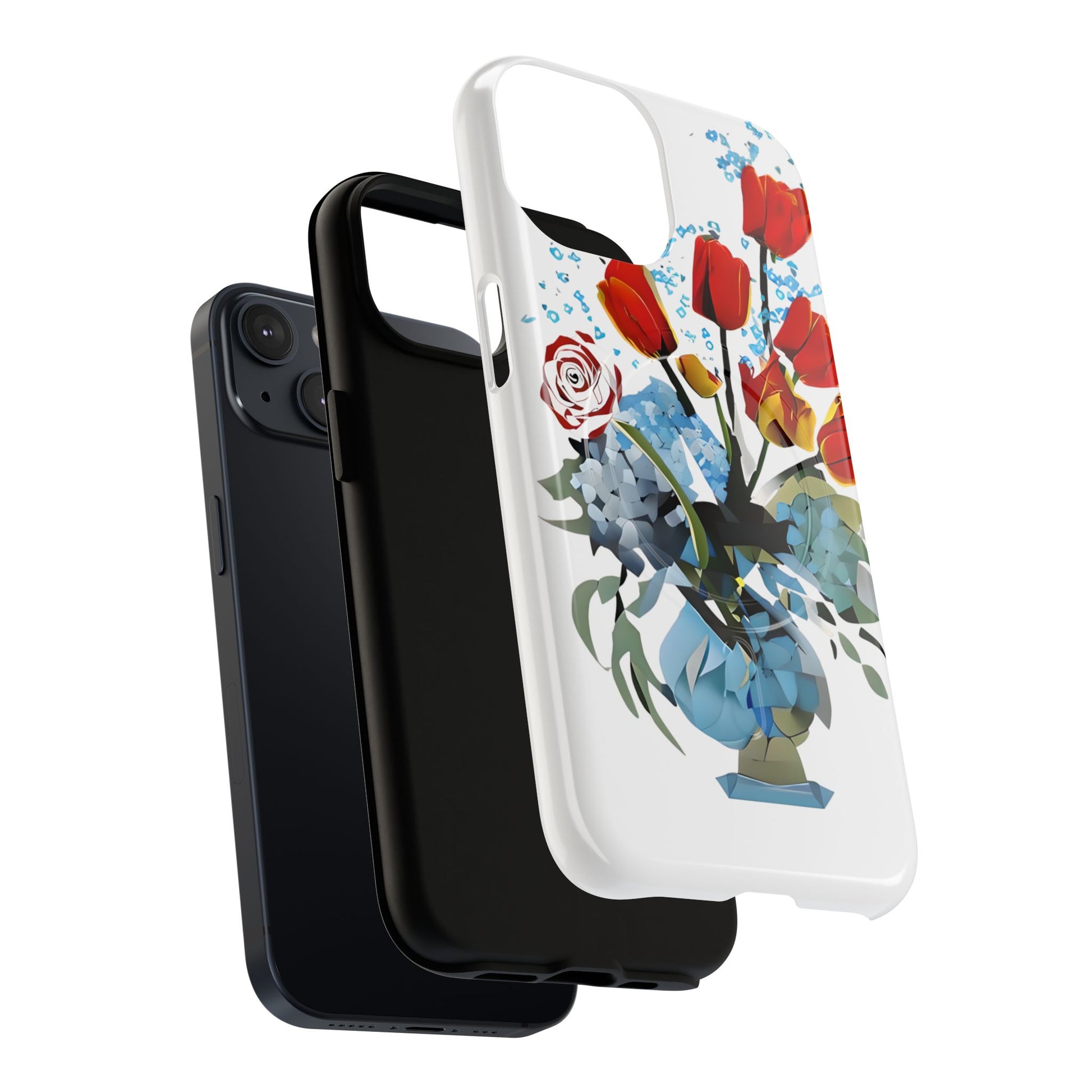 Bouquet Brilliance - Artistic Floral iPhone 14 MagSafe Phone Case - Vibrant Tulip, Rose & Hydrangea Design