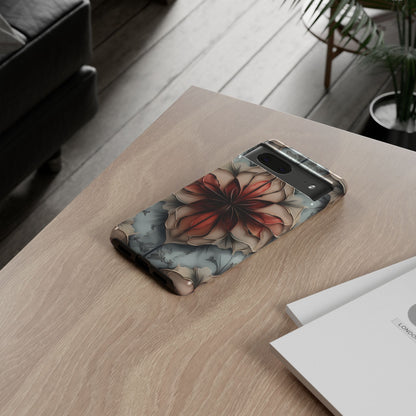 Ember Bloom - Kaleidoscope Collection Artistic Floral - Google Pixel Tough Phone Case - Fiery Symmetrical Design