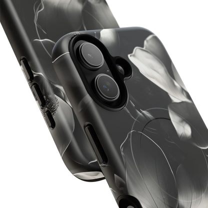 Monochrome Magnolia - Elegant Black & White Floral iPhone MagSafe Phone Case - Artistic Magnolia Design