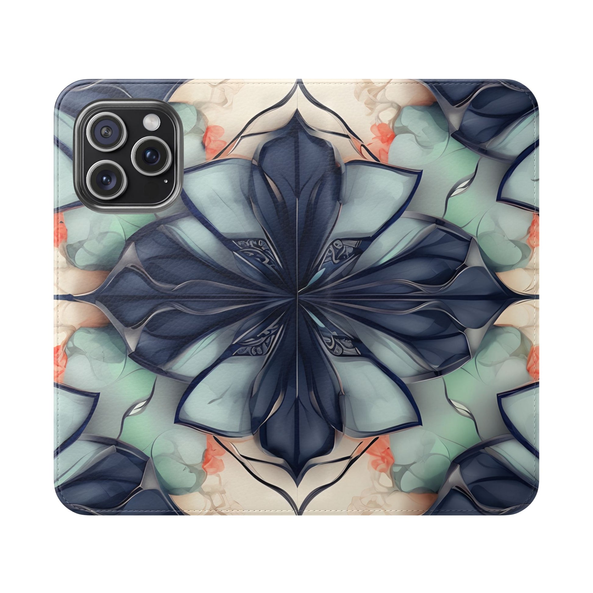Midnight Mosaic - Abstract Floral Flip Phone Case for iPhone 15 Pro Max