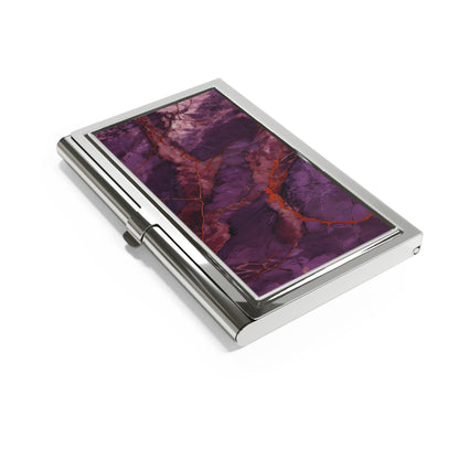 Amethyst Current purple marble red veining design business card holder closed angled view