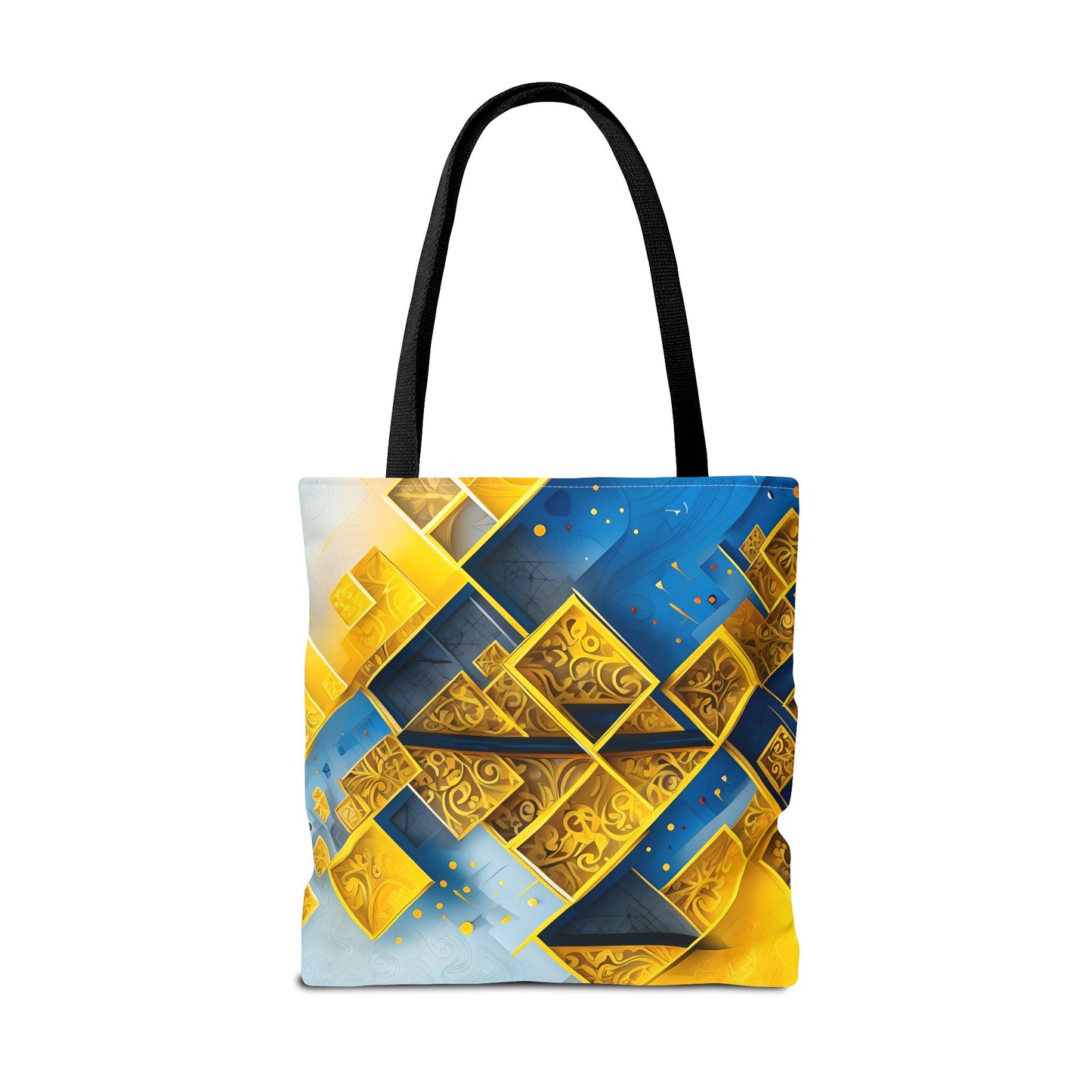 Golden Ascent Tote (16x16 & 18x18)- Bold Gold & Blue Abstract Geometric Design, Eco-Friendly and Durable