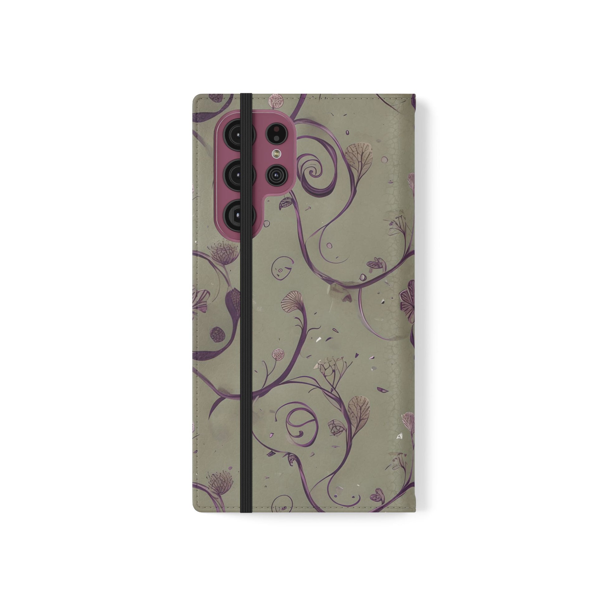 Twilight Thistle Bloom Wallet Phone Case - Elegant Purple Floral Vine Flip Cover for Samsung Galaxy S22 Ultra