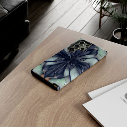 Midnight Mosaic midnight blue geometric floral Samsung Galaxy phone case lifestyle desk scene