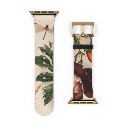 Vintage Burgundy Rose Designer Apple Watch Band - Premium Custom Strap for Series 1-9, SE & Ultra - Artistic Vegan Leather