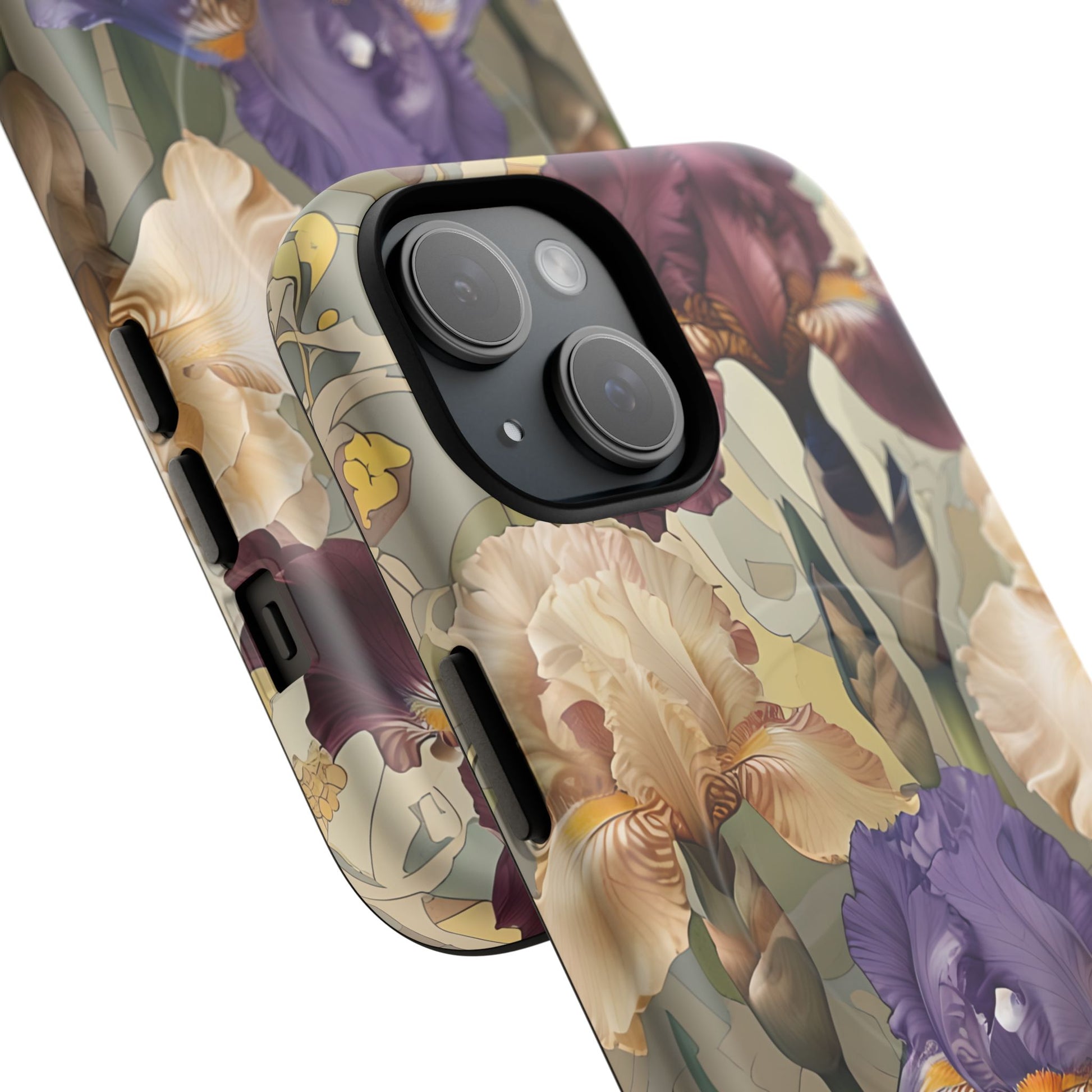 Iris Reverie - Elegant Painterly - iPhone 15 - MagSafe Compatible - Artistic Purple & Cream Iris Design