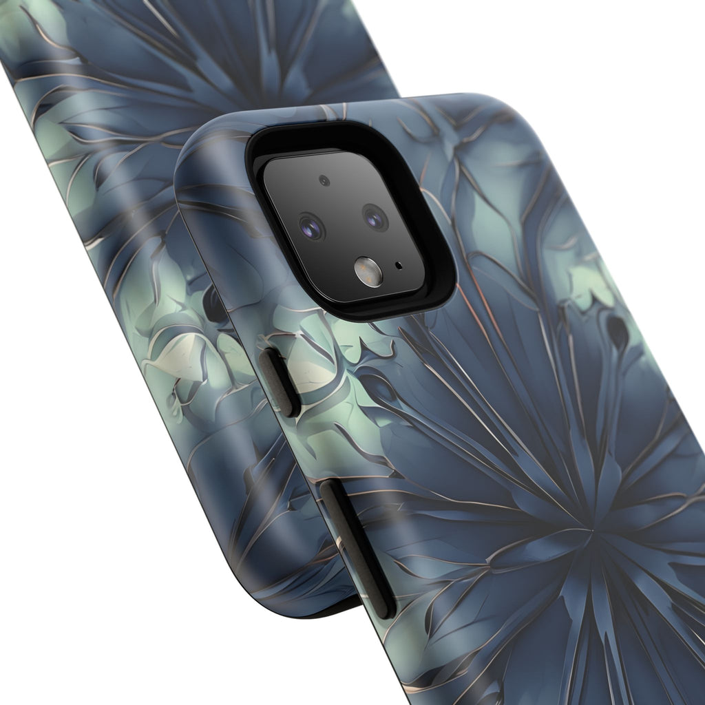 Indigo Mosaic - Artistic Kaleidoscope Collection Artistic Floral - Google Pixel 4 Tough Phone Case - Bold Blue Symmetrical Design