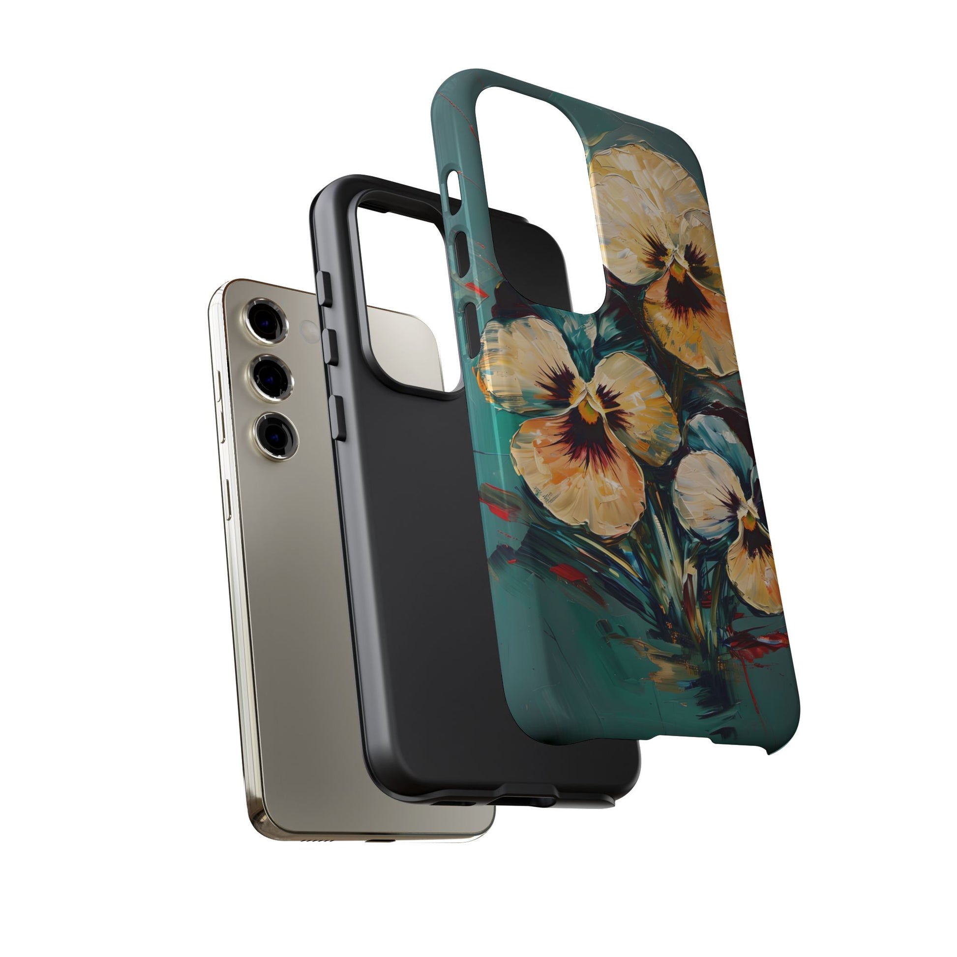 Golden Pansy Cascade Tough Case for Samsung Galaxy S23 - Floral Artistic Shockproof Cover, Elegant Protective Phone Case