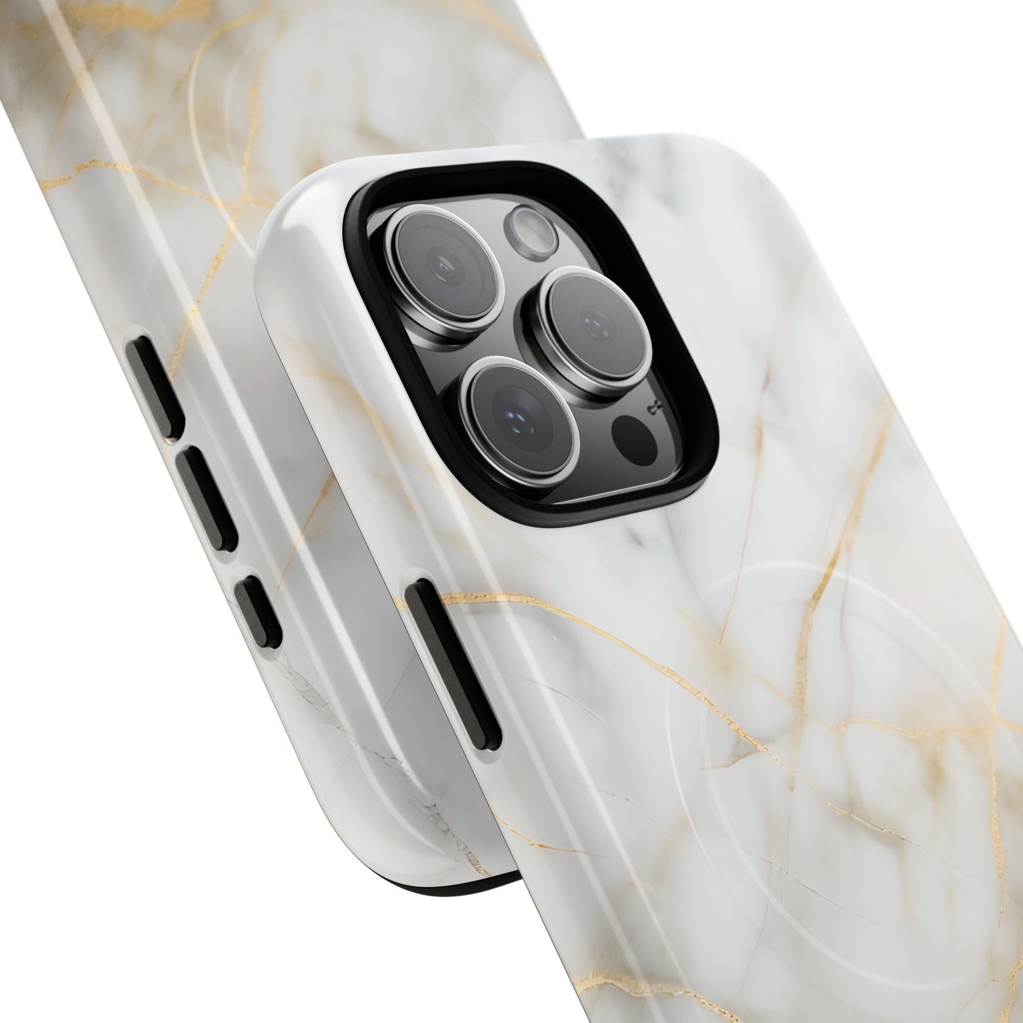 Golden Vein iPhone MagSafe Phone Case -White Neutral Marble Design