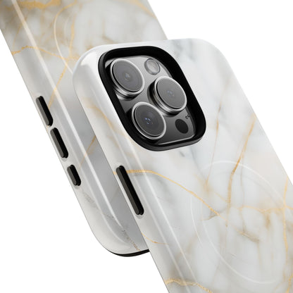 Golden Vein iPhone MagSafe Phone Case -White Neutral Marble Design