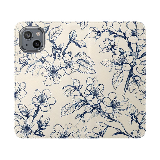 Blossom Sketch - Minimalist Floral Flip Phone Case for iPhone