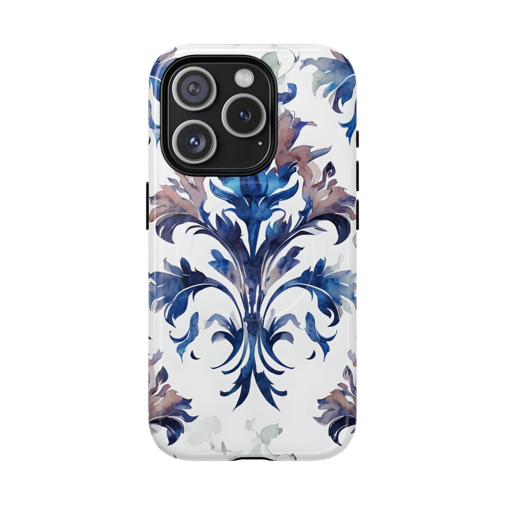 Delft Reverie - Elegant Blue & White iPhone 15 Pro MagSafe Phone Case - Dutch Delftware-Inspired Floral Design
