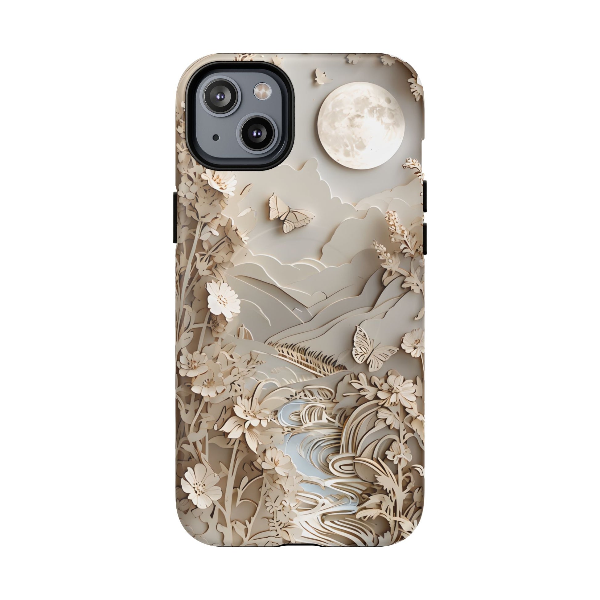 Moonlit Garden - Elegant Neutral Floral iPhone 14 Plus MagSafe Phone Case - Painterly Botanical & Moon Design
