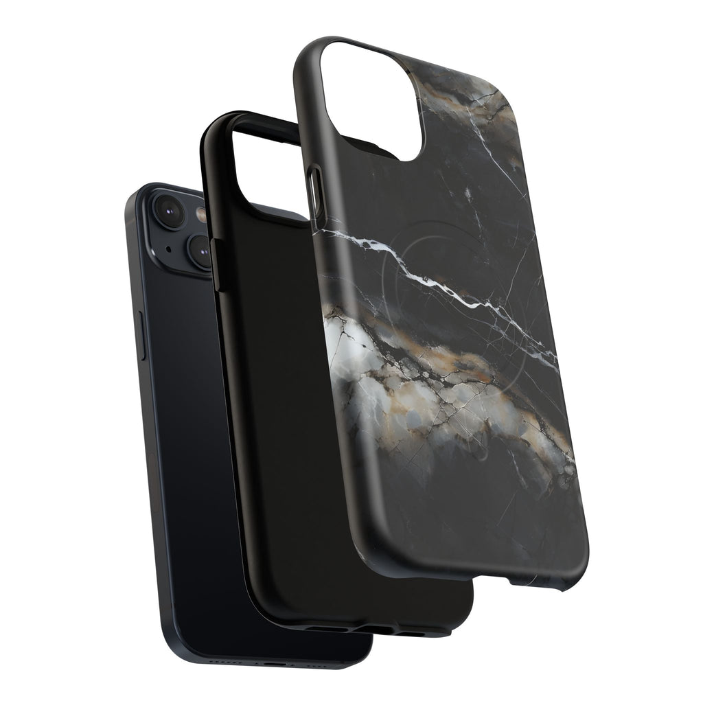 Obsidian Vein iPhone 14 Plus MagSafe Phone Case -Black Neutral Marble Design