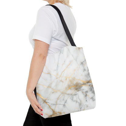 Golden Vein Marble Tote Bag (16x16 & 18x18)- Elegant White Marble with Gold Accents, Reusable & Eco-Friendly