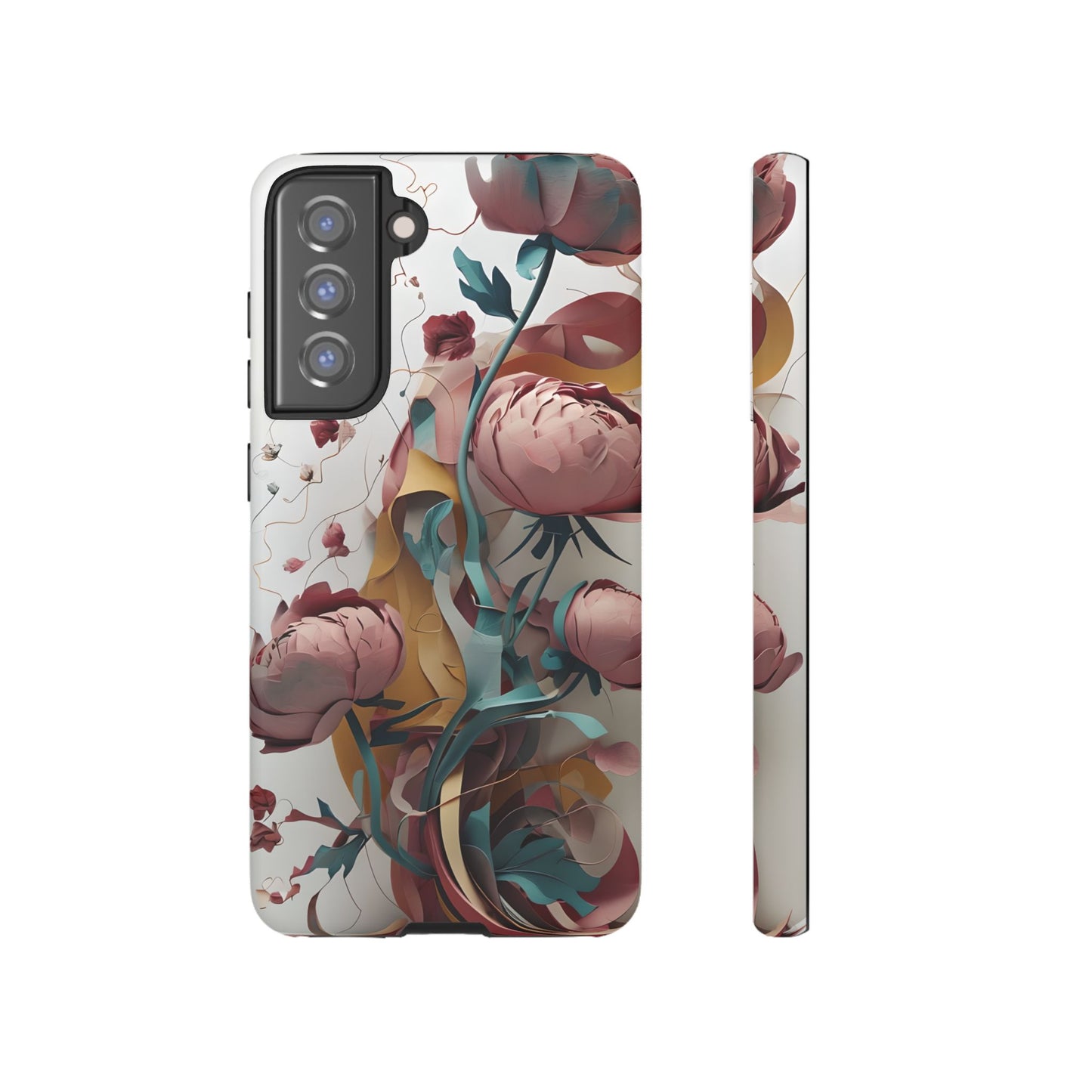 Blushing Peony Veil - Elegant Painterly Floral Samsung Galaxy Tough Phone Case - Soft Blush & Teal Peony Design
