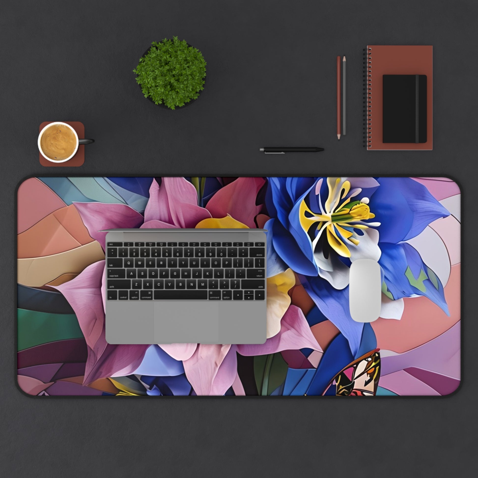 Blue Columbine Carnivale Desk Mat - Premium Office Desk Pad, 3 Sizes Available, Artistic Workspace Protection