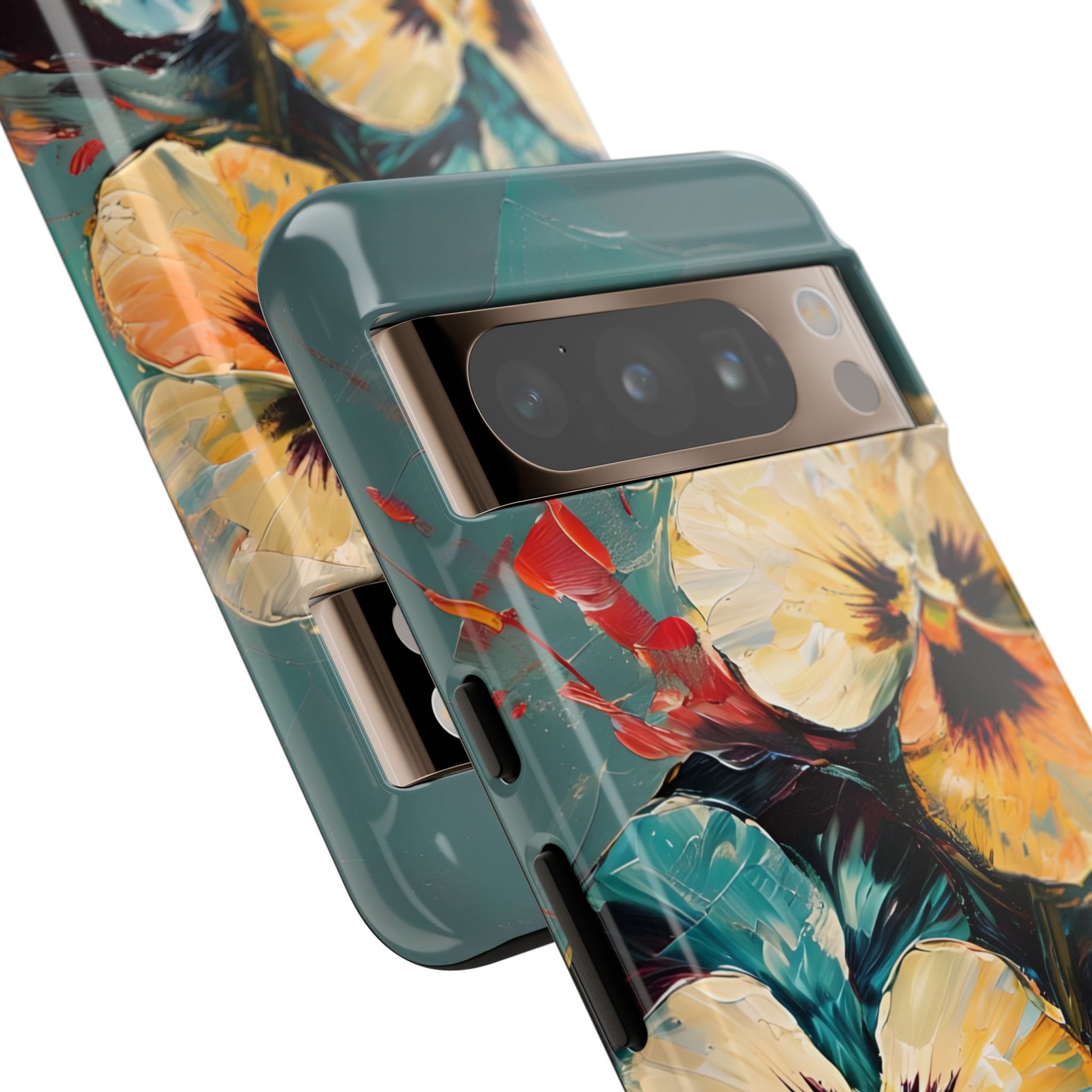 Golden Pansy Cascade Tough Case for Google Pixel 8 Pro - Floral Artistic Shockproof Cover, Elegant Protective Phone Case