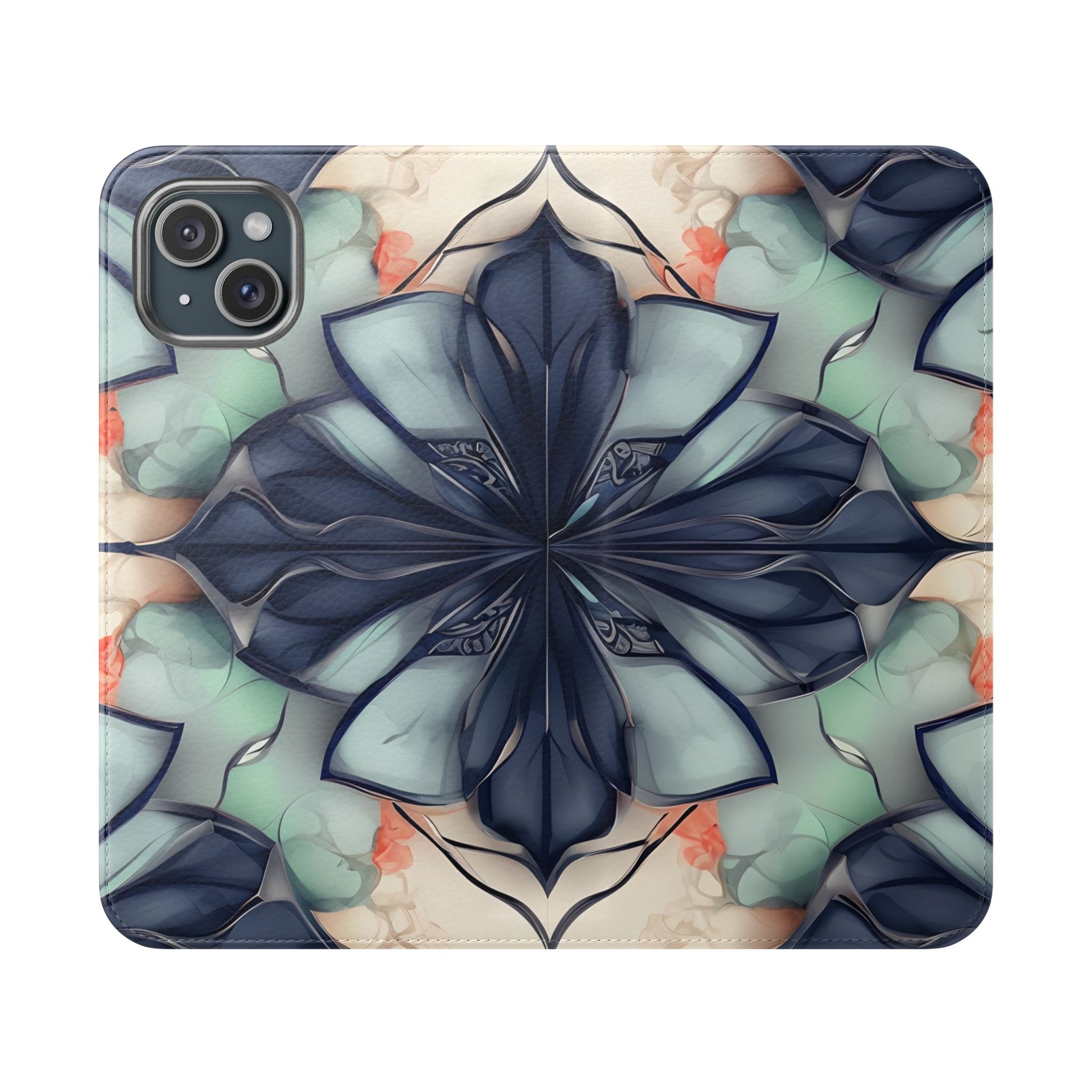 Midnight Mosaic - Abstract Floral Flip Phone Case for iPhone 15 Plus