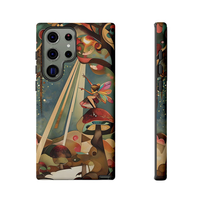 Enchanted Orchard fairy and mushrooms forest wraparound Samsung Galaxy phone case front and side view