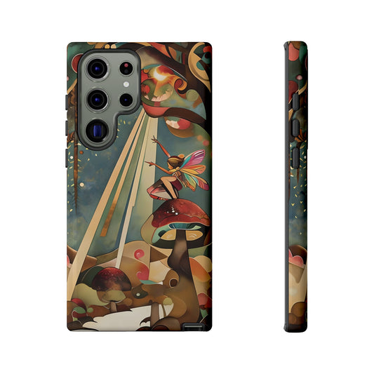Enchanted Orchard fairy and mushrooms forest wraparound Samsung Galaxy phone case front and side view