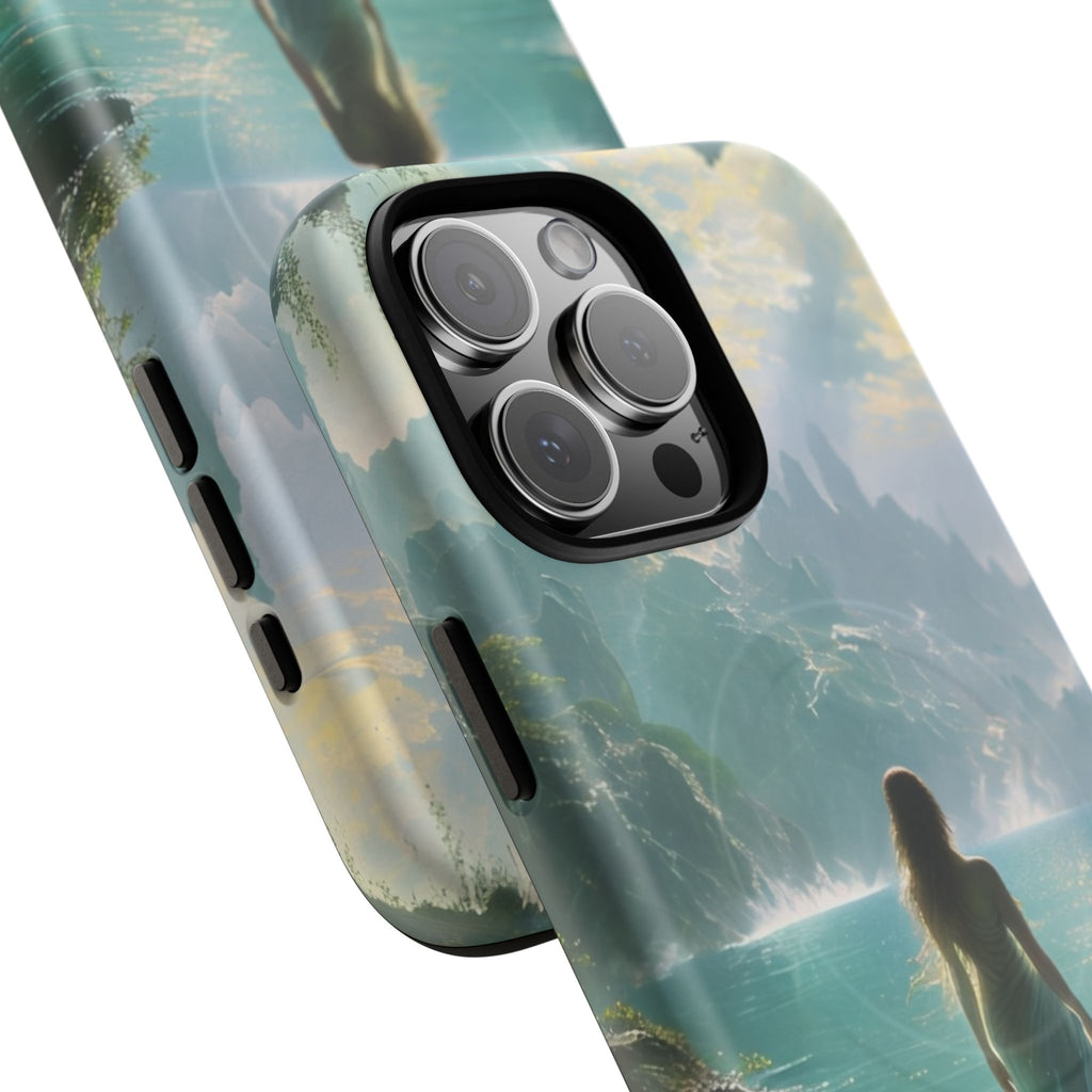 Celestial Tides - Dreamscape Art iPhone 16 Pro Max MagSafe Phone Case -Ethereal Woman & Fantasy Landscape Design