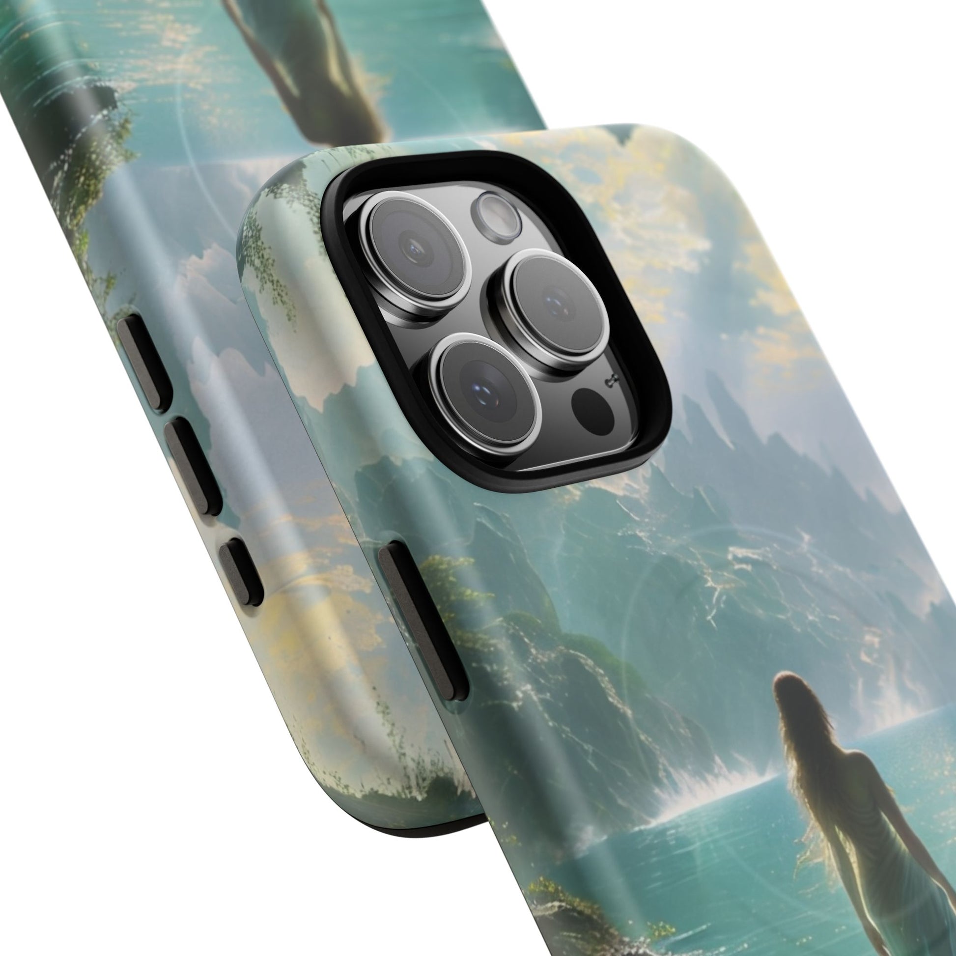 Celestial Tides - Dreamscape Art iPhone 16 Pro Max MagSafe Phone Case -Ethereal Woman & Fantasy Landscape Design