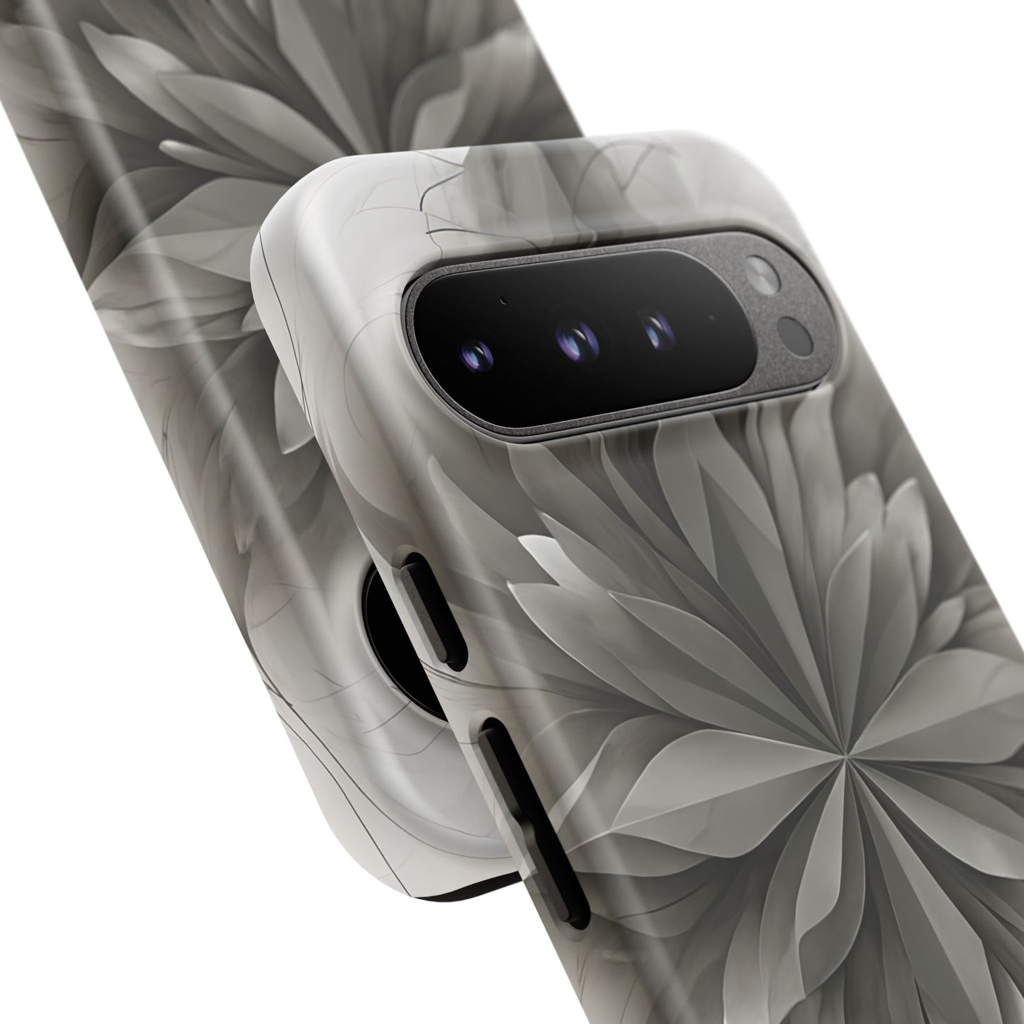 Silver Lotus - Elegant Monochrome Floral Google Pixel Tough Phone Case - Modern Lotus Design