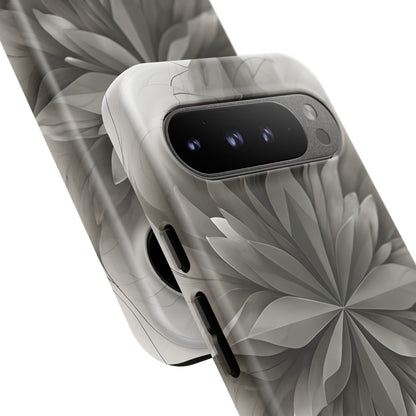 Silver Lotus - Elegant Monochrome Floral Google Pixel Tough Phone Case - Modern Lotus Design