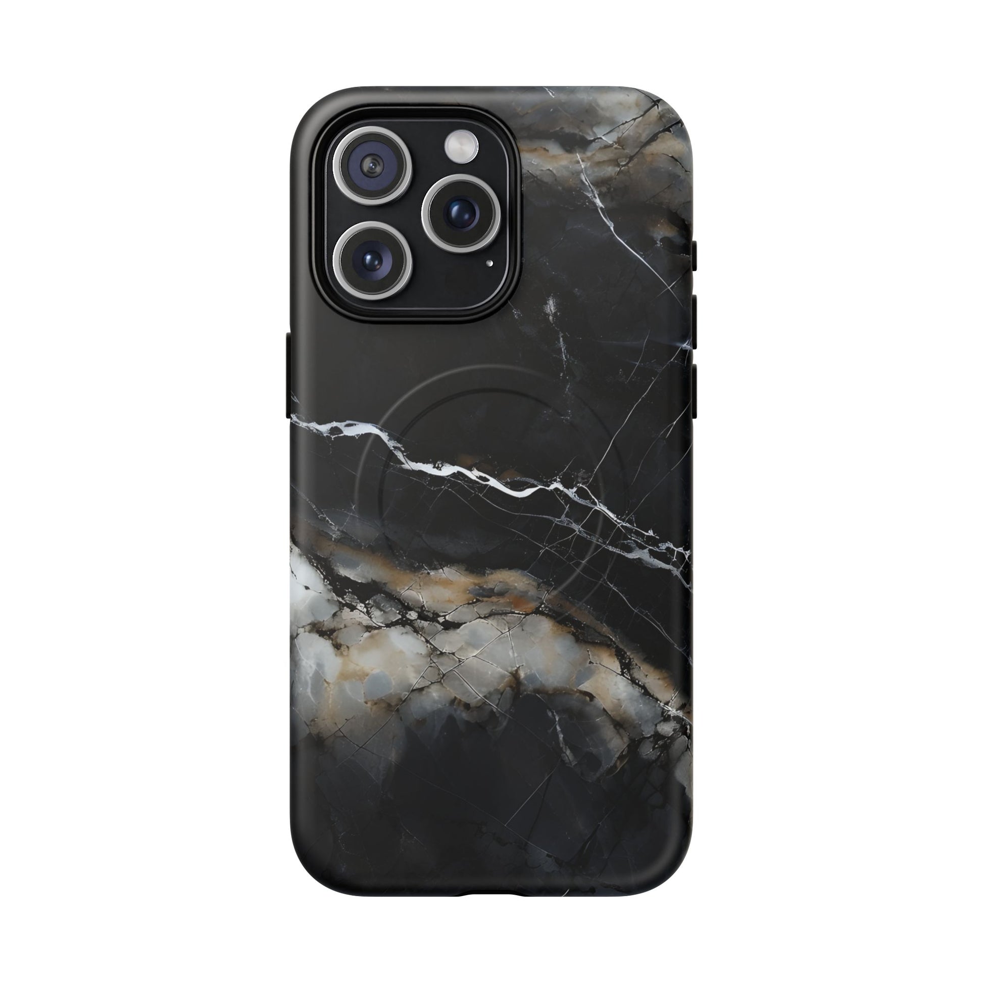 Obsidian Vein iPhone 15 Pro Max MagSafe Phone Case -Black Neutral Marble Design