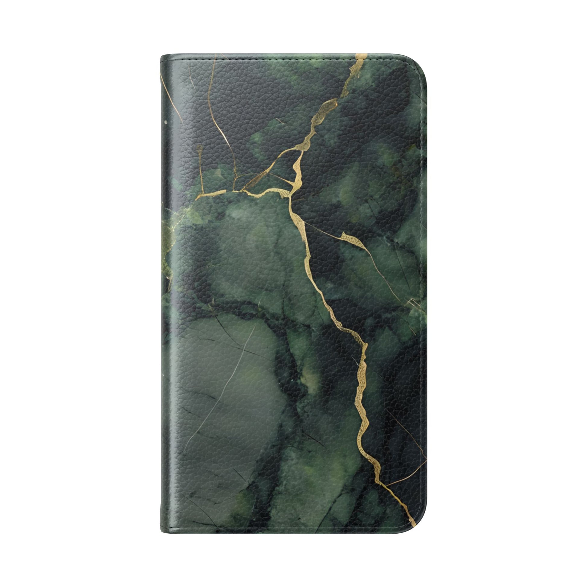 Verdant Vein - Flip Phone Case for Samsung Galaxy S23 - Green and Gold Marble Design