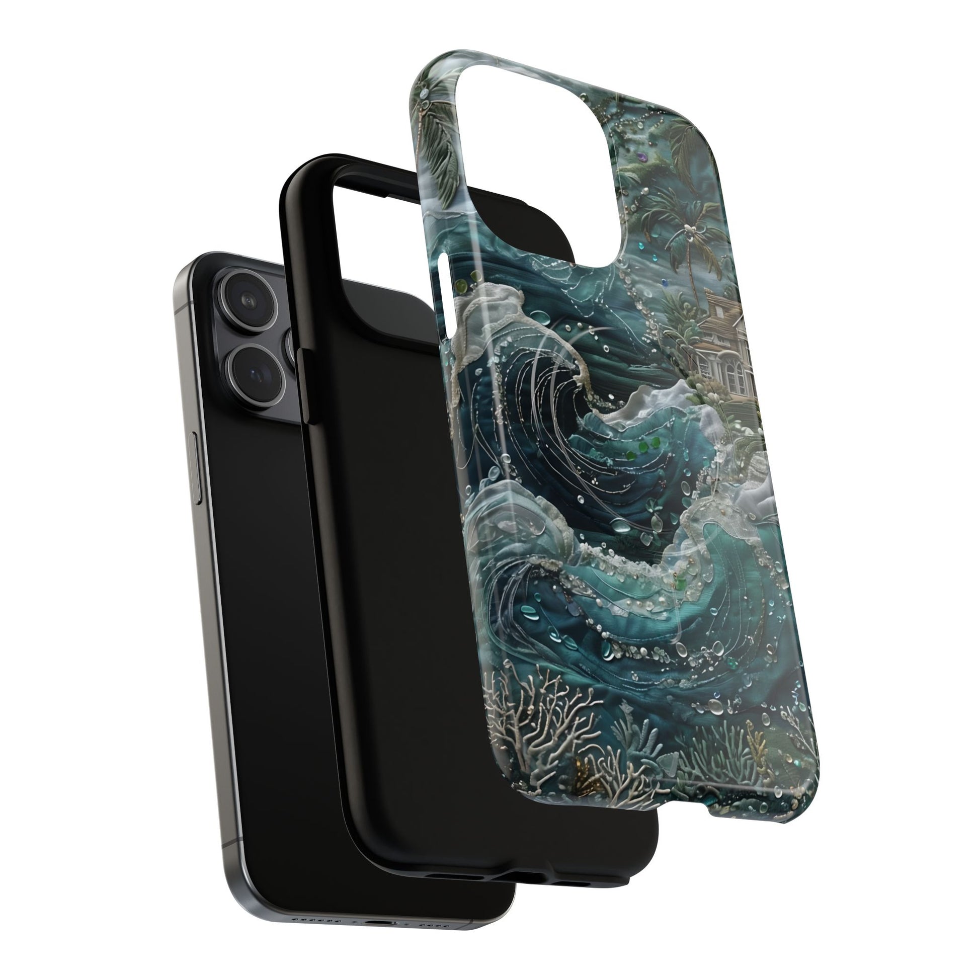 Tropical Midnight Wave - Artistic Ocean iPhone 15 Pro Max MagSafe Phone Case - Dramatic Blue Wave Design