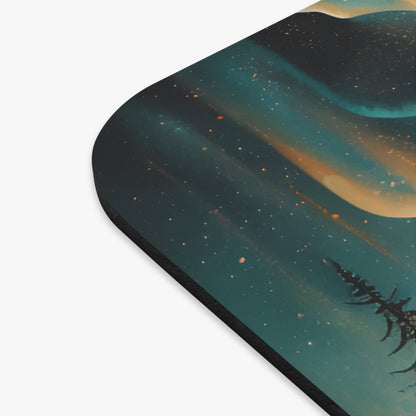 Close-up of Aurora Dreamscape mouse pad showing printed aurora design detail