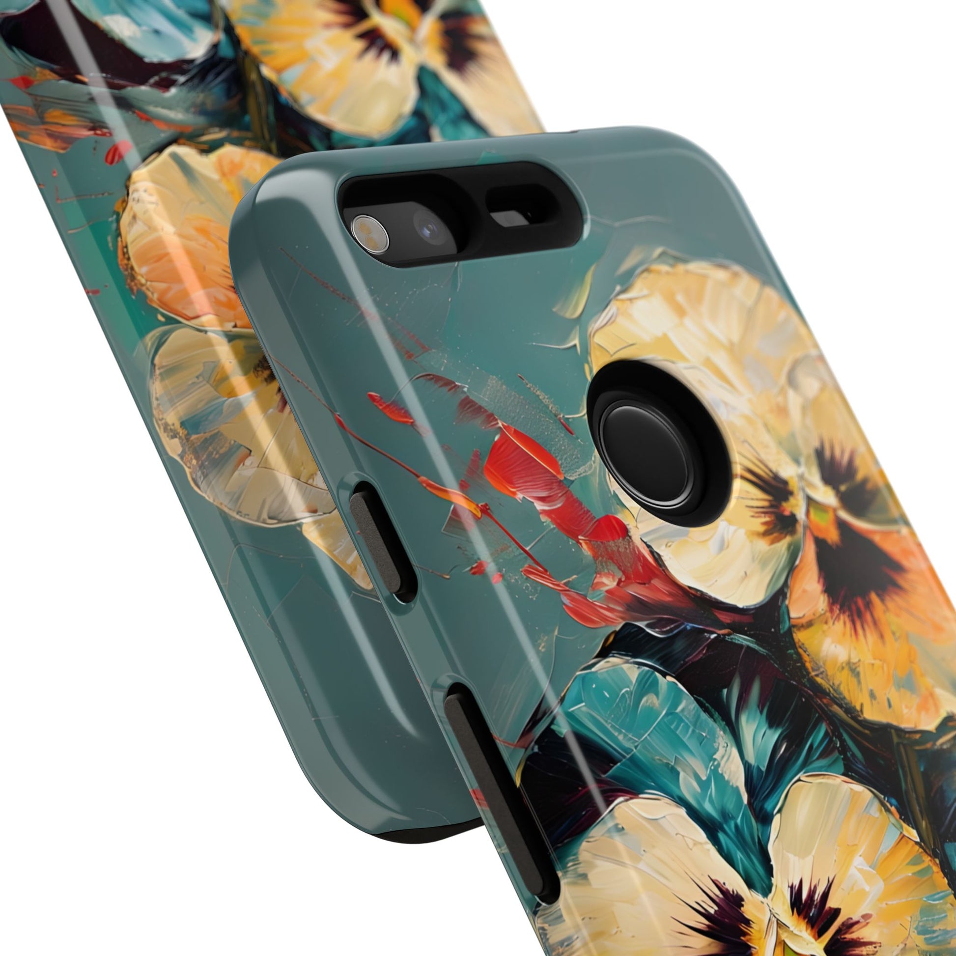 Golden Pansy Cascade Tough Case for Google Pixel - Floral Artistic Shockproof Cover, Elegant Protective Phone Case