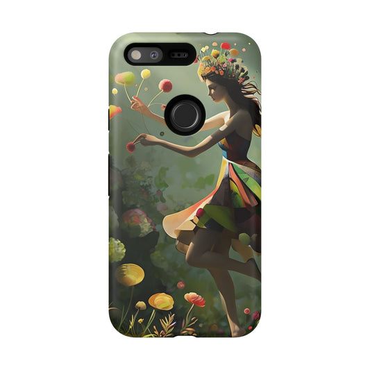 Dancing Wildflower Muse Google Pixel Tough Case - Artistic Floral Fantasy Cover - Whimsical Nature-Inspired Protective Accessory