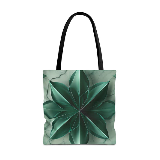 Emerald Bloom Tote Bag (16x16, 18x18), Dreamy Sculpted Motif in Soft Beige, Flat Printed Canvas Reusable Nature-Inspired Canvas Bag