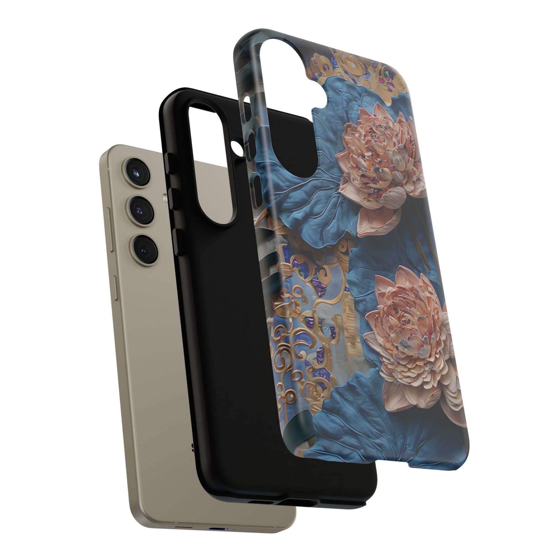 Peony Midnight Tapestry - Samsung Galaxy S24 Plus - Elegant Blue & Blush Artful Phone Cover